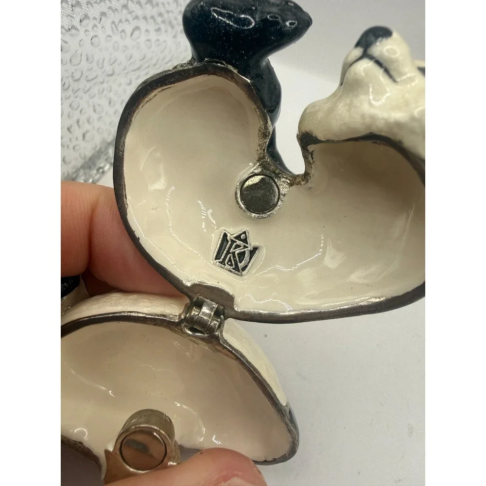 KINGSPOINT Brass Enamel & Crystal Panda Bear Trinket Box & Necklace Set